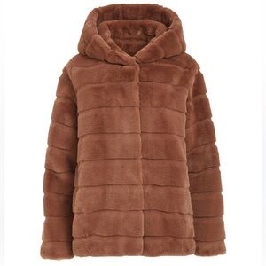 Apparis Goldie Faux Fur Hooded Jacket in camel